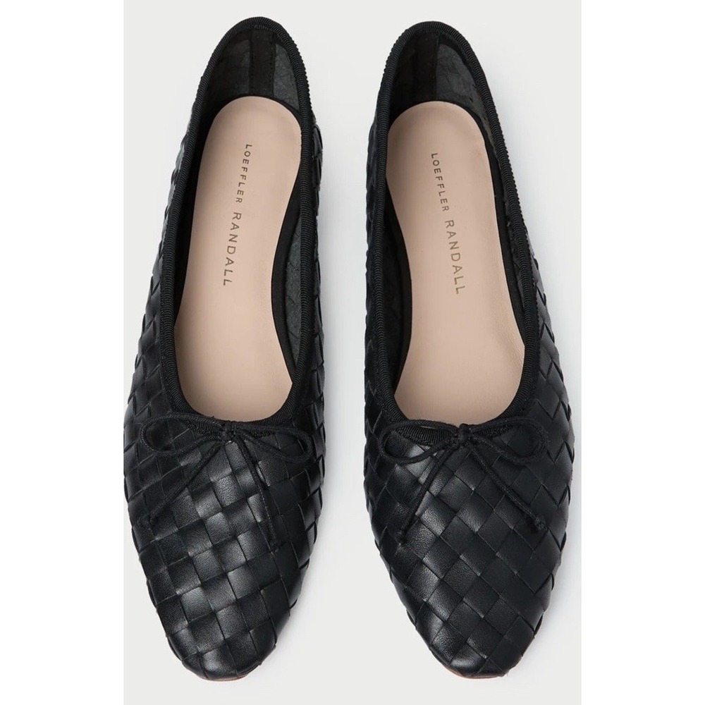 Loeffler Randall Landry Woven Soft Leather Bow Detail Ballet Flats Black 10.5B